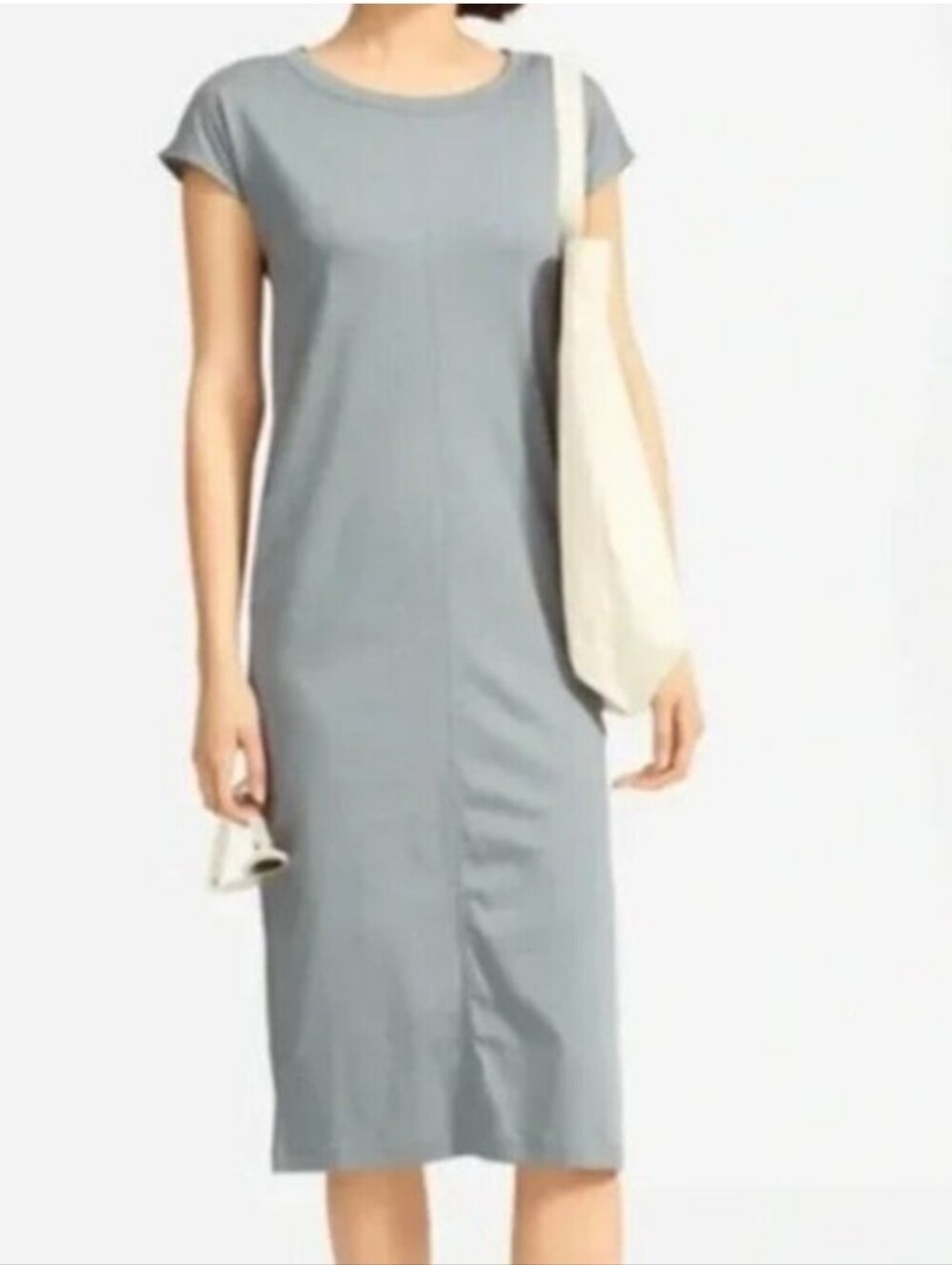 EVERLANE The Luxe Cotton Side-Slit Tee Dress Women's Size Large Faded Sage